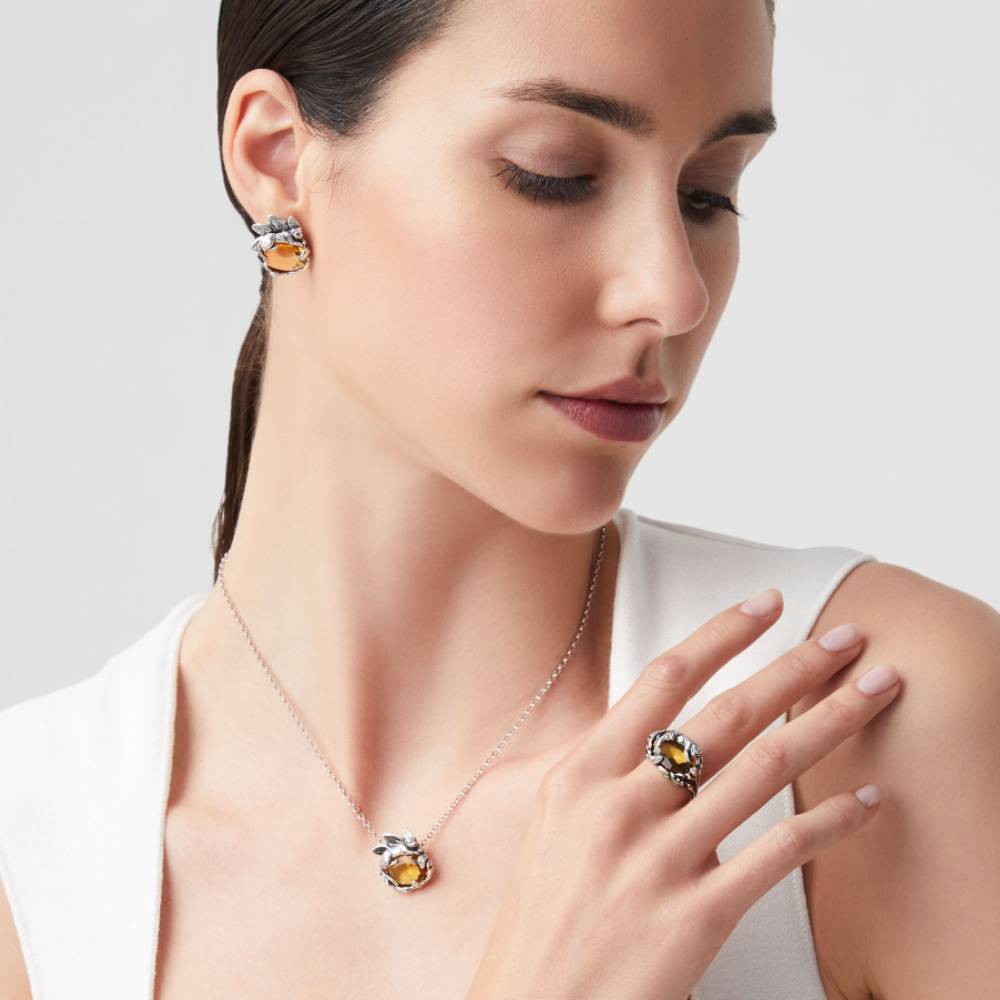 Orecchini Donna Giovanni Raspini Argento 925 Eden Leopardo Ambra 12079